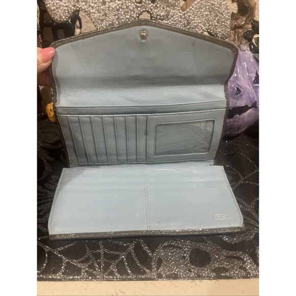 Coach Olive Green Dotted Signature Leather Checkbook Wallet - Picture 13 of 13